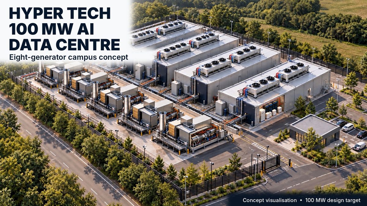 Concept visualization. Scale-up to a 100 MW or larger data center with eight generators.