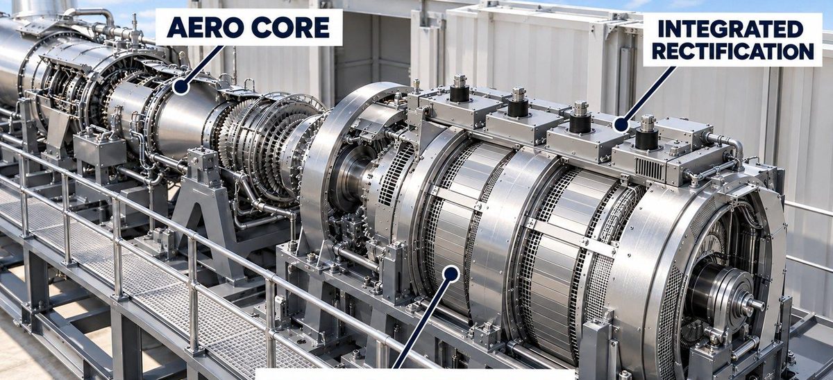 Concept visualization. The aero core drives Hyper Tech generators with integrated rectification on one shaft, with no gearbox.